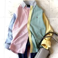 美品　ラルフローレン【XL相当】クレイジーパターンオックスフォードシャツ　刺繍