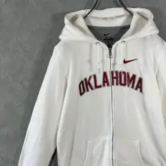 NIKE パーカー　フルジップ　刺繍ロゴ　オクラホマ　裏起毛　古着　白　IW22