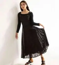 ★新品未使用★SNIDEL スナイデル　レイヤードドッキングワンピース　ブラック