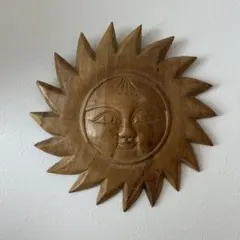 ウッドオブジェ　太陽の顔彫刻 壁掛け用