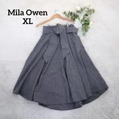 ミラーオーエン ロングフレアスカート(XL)グレー ウエストゴム ベルト付