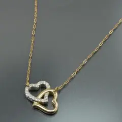 美品 スワロフスキー ネックレス ダブルハート クリスタル ラインストーン