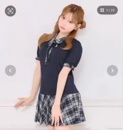 apres jour チェックコンビワンピース ネイビー S