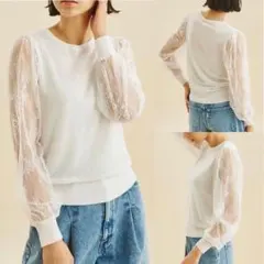 グレースコンチネンタル　レーススリーブニットTOP