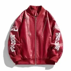 M スタジャン メンズ PUレザー ジャケット 革 ブルゾン 大きいサイズ 赤