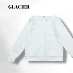 【グラシア】ホワイト/長袖 Tシャツ/首元ビーズ装飾/キレイめ/エレガント/M