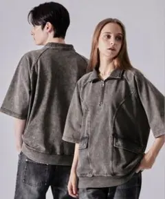 CLEL 新品タグ付き　ヴィンテージデザイン半袖ハーフジップTシャツのサムネイル