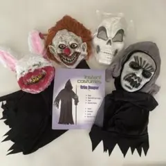【海外購入/お買得】ハロウィン仮装5点 光るマスク含新品4個＋死神マント