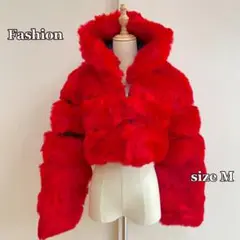美品♡フェイクファーショート丈ジャケット（M）原宿系　赤　フェイクレザー　派手色