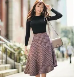 トランテアンソンドゥモード/アシンメトリーツイードフレアスカート/S/ピンク