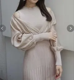 MERCURYDUO 異素材ドッキングフレアロングスリーブニットワンピース