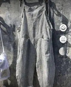 ストライプ オーバーオール ノースリーブジャンプスーツ