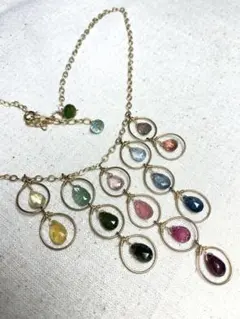 トルマリン　マルチカラー　ネックレス　宝石質　未使用　14kgf 一点物　虹