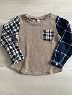 長袖カットソー ベージュ・チェック柄