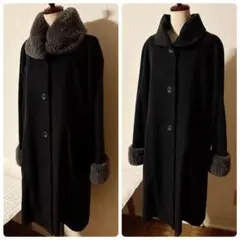 CARVEN paris ロングコート　カシミヤ混　フリー 黒　毛皮　2wayのサムネイル