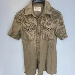 【レア】カーキ ペイズリー柄 半袖シャツ Mサイズ