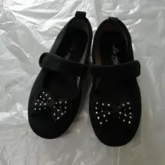 黒いリボン付きフォーマルシューズ 女の子 発表会 お祝い 式