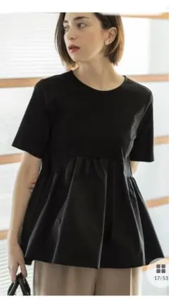 異素材Aラインカットソーシルク調コットン［洗濯機洗い可］