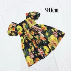 【未使用】韓国服　キッズ　ベビー　90㎝子供用サマードレス　半袖　花柄ワンピース
