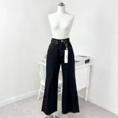 新品 フレアパンツ デニム ビンテージ ワイドパンツ ブラック 黒 履き心地