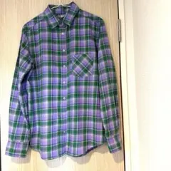 ユニクロ フランネルシャツ　ネルシャツ チェック　緑　紫