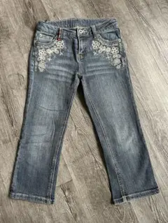 デニムブルー刺繍入りロングパンツ　150