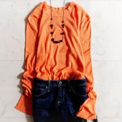 美品✨​ギャルリーヴィー コットンカシミヤ リブカットソー オレンジ 日本製