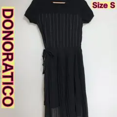 DONORATICO半袖ロングワンピース 黒 異素材切替 プリーツ シアー S
