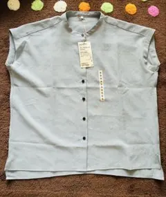 新品 無印良品 風を通す　フレンチスリーブブラウス グレー
