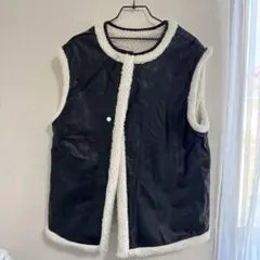 リバーシブル レザーファーベスト ブラック/ホワイト