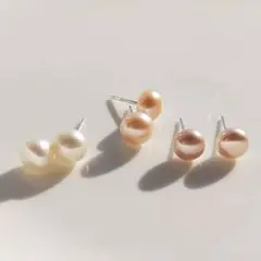 506 パールピアス 7-8ｍm 大粒 s999 純銀 シンプル 一粒ピアス