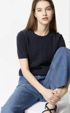 UNIQLO ユニクロ ケーブルクルーネックセーター　ネイビー コットン