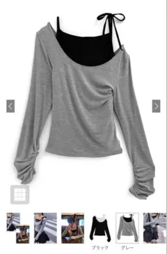 【新品】GRLリボンキャミソール×ワンショルトップスアンサンブル[ac2460]