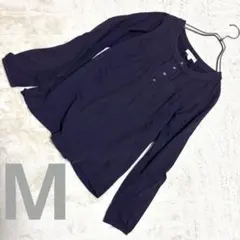 【ヒューマンウーマン】胸元飾り　カットソーブラウス M 深紫 上品