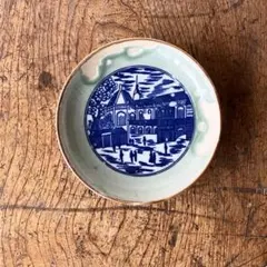 青い風景画の陶器皿 直径約10cm - メルカリ