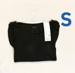 UNIQLO極暖ヒートテックリブUネックブラTシャツS ダークグリーン　ユニクロ