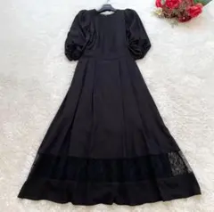 美品 ルルウィルビー　ロングワンピース　ドレス　半袖　花柄レース　ブラック　M