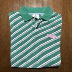 ラコステダイアゴナルワイドストライプポロシャツ 緑と白