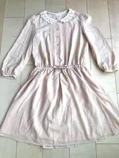 最終値下げ　アース　レース襟ドット柄ワンピース　ピンク　Fサイズ