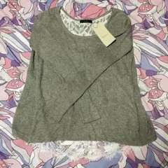 DURAS デュラス バックスリットレースドッキングリブニットトップスのサムネイル