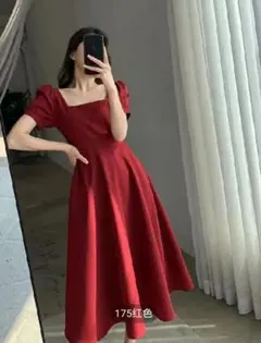 ロングワンピース スクエアネック　Aライン 　韓国 　オルチャン