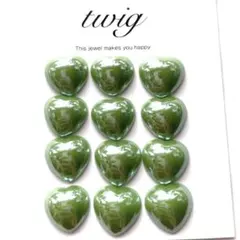 B60パールガラスカボションハート黄緑色ハンドメイドパーツ素材グリーンかわいい