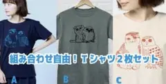 【新品、お好きな柄２枚セット】フクロウと猫のTシャツセットのサムネイル