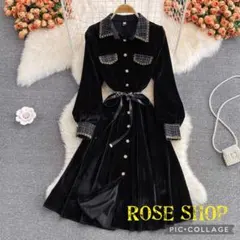 秋冬コーデ❤️ロングワンピース　レディース　ドレス　長袖　パーティー　ベロア