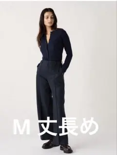 新品未使用　UNIQLO ブラッシュドジャージーワイドパンツ　長め　ネイビー　M