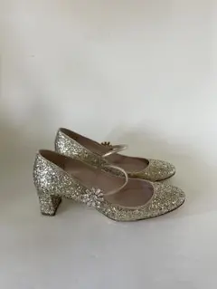 miu miu ミュウミュウゴールド グリッター パンプス