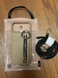 ajew iPhone17ケース ピンクベージュ ストラップ/カードケース付き