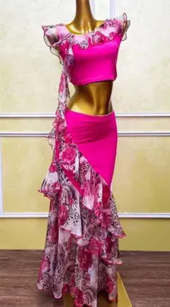 ベリーダンス衣装 セットアップ フリル マゼンタ 練習用 オーダーメイド