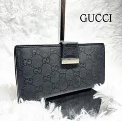 ✨美品✨ GUCCI キャンバス GG柄 プレート 長財布 二つ折り ブラック