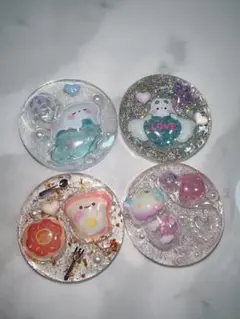 レジン うるちゅる レジンおはじきシール キャラクター・食べ物モチーフ4個セット